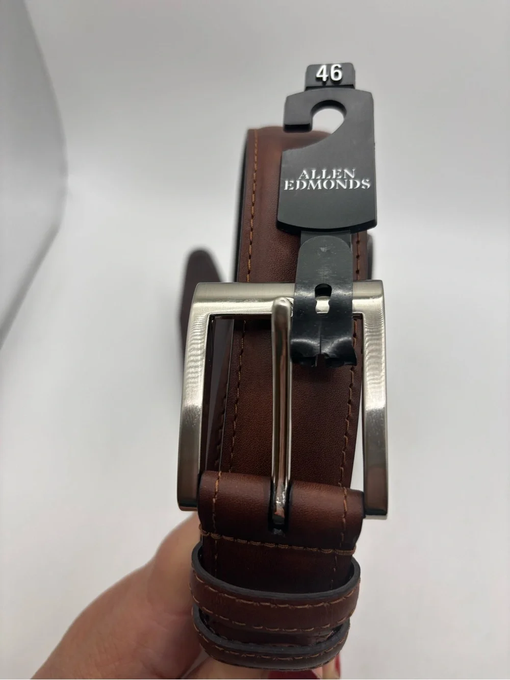 New Allen Edmonds Belt Genuine Leather Brown Size 46 USA Italian Calfskin